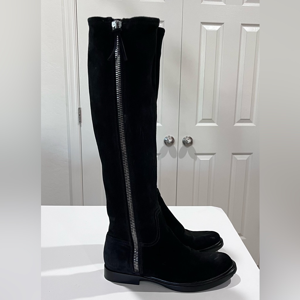 Miu Miu Black Suede Tall Knee High Riding Boots Size 37.5 Women’s Us 7.5